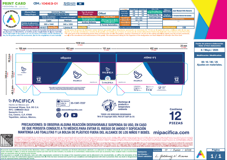 Pacifica Toallitas para Adulto 15´s