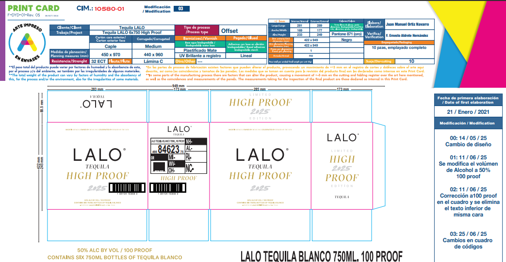 LALO 6 X 750 ml HIGH PROOF