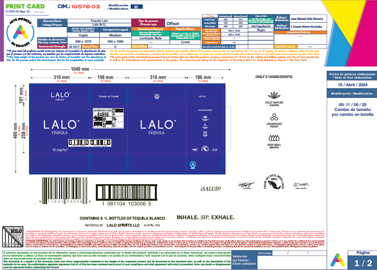 TEQUILA LALO 6X 1 LITRO (CAJA AZUL) CON DIVISORES