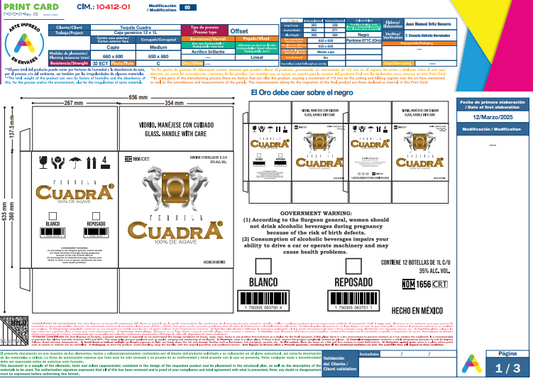 TEQUILA CUADRA 12 X 1 LITRO CLASICO CON DIVISOR